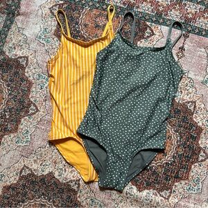 H&M Kids Swim One Piece - Yellow Stripes and Gray Polka Dots